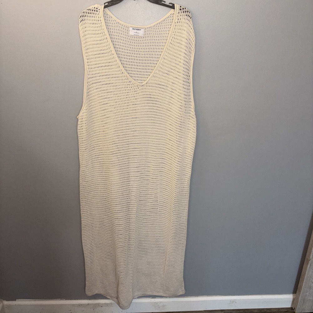 Old‎ Navy Long Beige Open Knit Swimsuit Coverup Boho Women's Size 3XL Beach